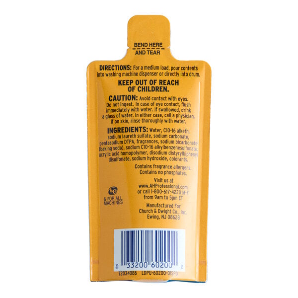 A single-use pouch of Arm & Hammer Clean Burst Liquid Laundry Detergent.