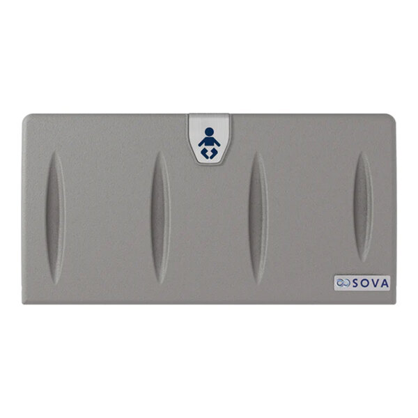 A dark gray surface-mount horizontal baby changing station with an EZ mount backer plate.
