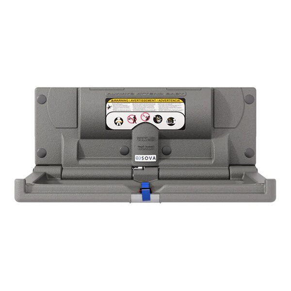 A dark gray surface-mount horizontal baby changing station with an EZ mount backer plate.