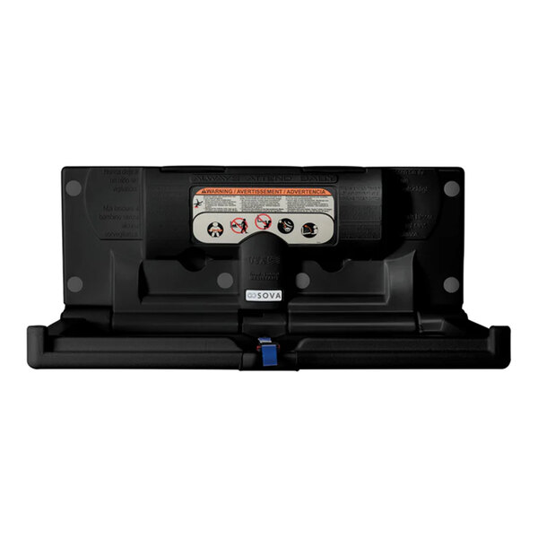 A black surface-mount horizontal baby changing station with an EZ mount backer plate.
