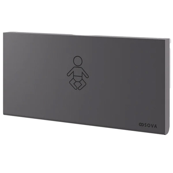 A black stainless steel surface-mount horizontal baby changing station with a frameless design.