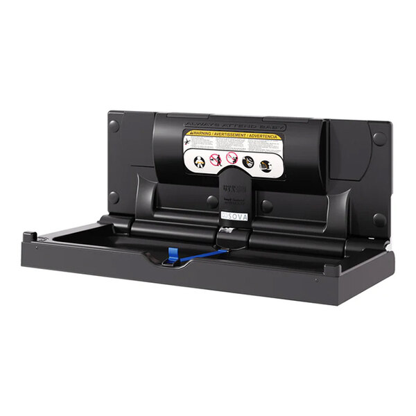 A black stainless steel surface-mount horizontal baby changing station.