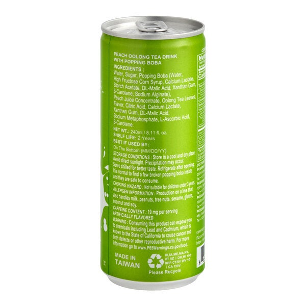 Possmei Popping Jacky Ready-to-Drink Peach Oolong Bubble Tea 8 oz. - 24/Case