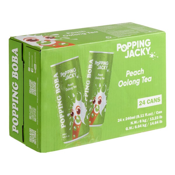 Possmei Popping Jacky Ready-to-Drink Peach Oolong Bubble Tea 8 oz. - 24/Case