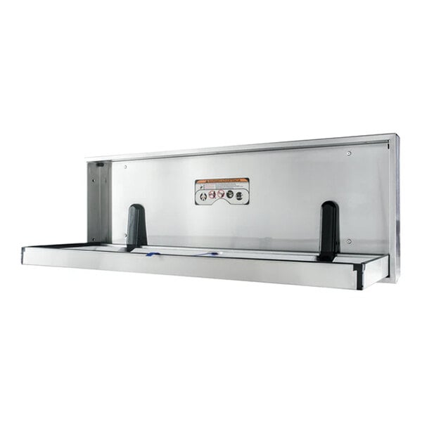 A stainless steel recessed extended-length changing station or table designed for adults, children, or special needs use.