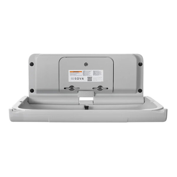 A light gray wall-mounted horizontal baby changing station with an EZ mount backer plate.