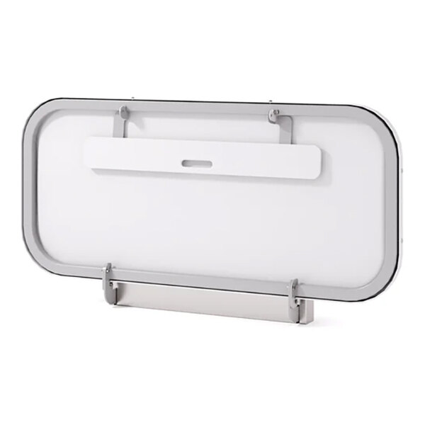 A wall-mounted adult changing station with a rectangular, rounded-edge design and a fold-down platform.