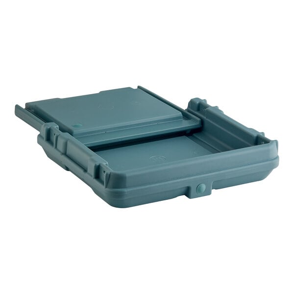 A slate blue stationary lid designed for the Cambro ICS100L ice caddy.