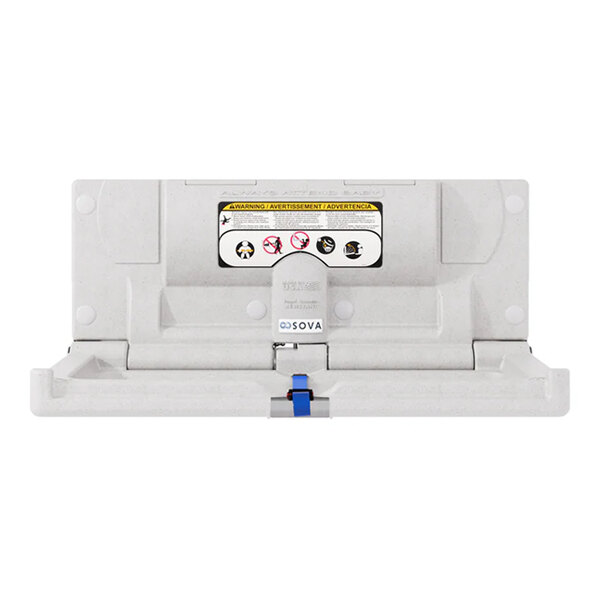 A white surface-mount horizontal baby changing station with an EZ mount backer plate.