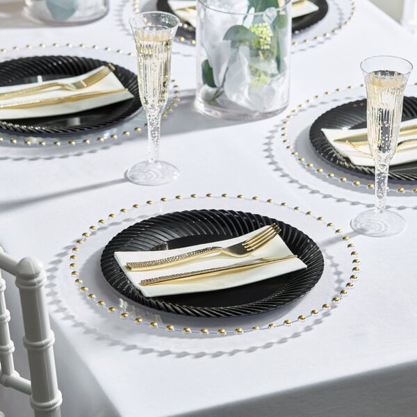 Visions Beaded 13" Round Clear Plastic Charger Plate with Gold Beaded Rim - 60/Case