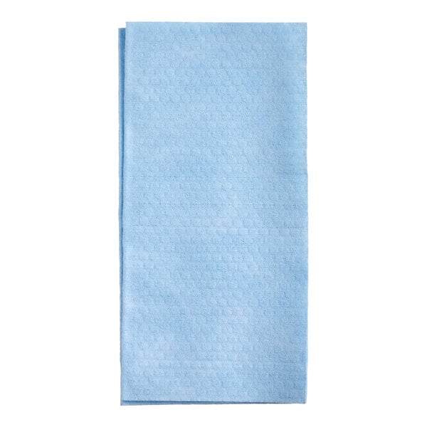 A folded blue paper towel with a subtle textured pattern.