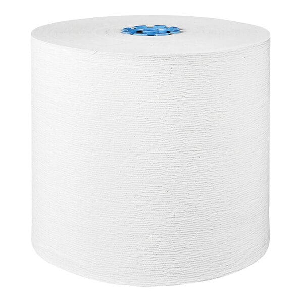 A large white roll of textured paper with a blue plastic core visible at the center.