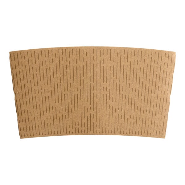 A brown coffee cup sleeve with a dash print pattern.