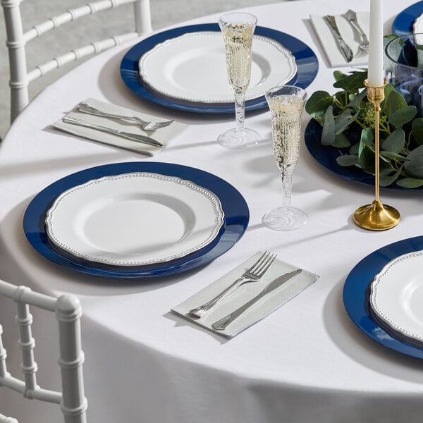 Visions 13" Round Navy Blue Plastic Charger Plate - 60/Case