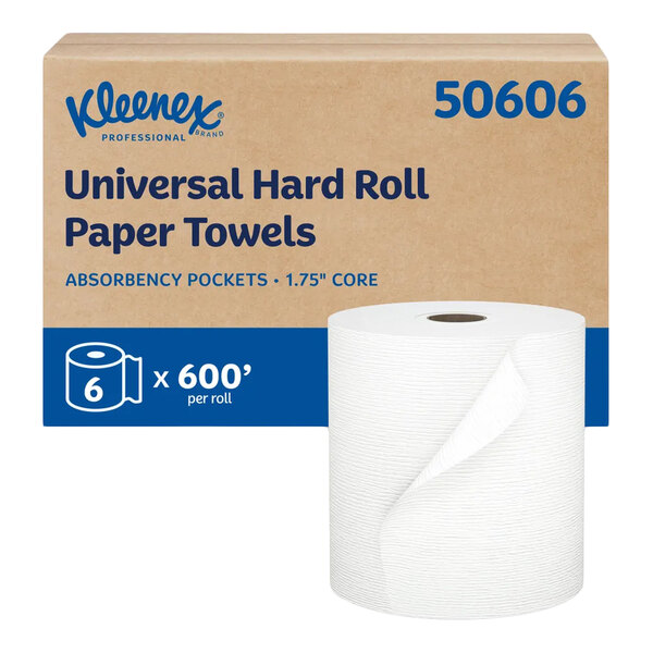 Kleenex® White 1-Ply Hard Roll Paper Towel Roll, 600' / Roll - 6/Case