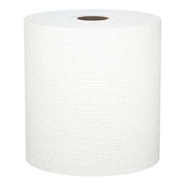 A large white roll of textured paper towel with a visible cardboard core.