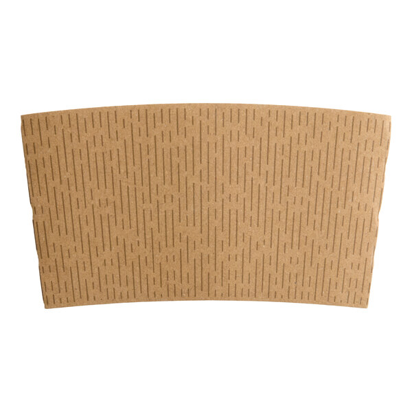 A brown coffee cup sleeve with a dash print pattern designed to fit 10-20 oz. cups.