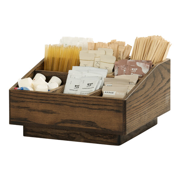 Cal-Mil Melrose 12 1/4" x 12 1/4" x 6 1/2" 9-Section Oak Wood Condiment Organizer