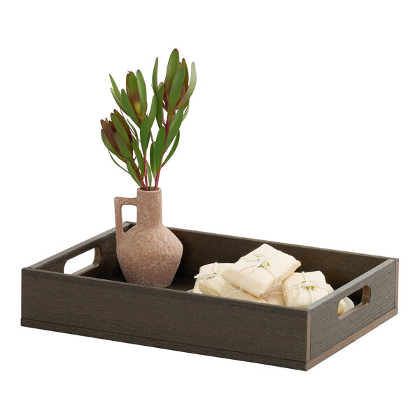 Cal-Mil Vista 15 3/4" x 11 3/4" Mocha HDPE Room Service Tray 28612-1-140