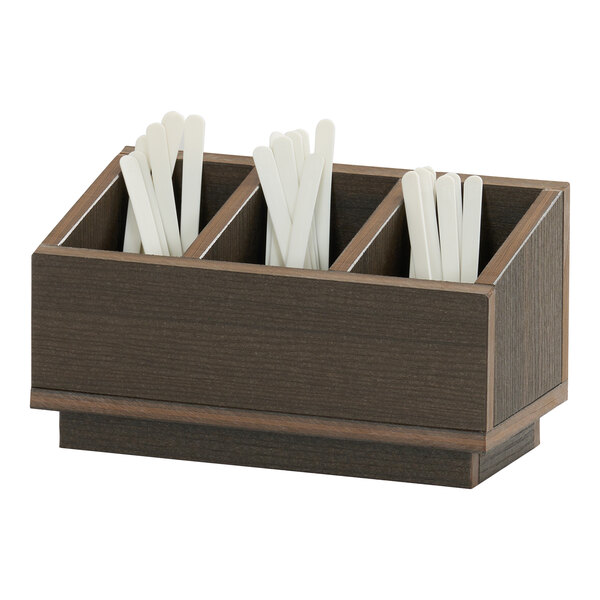 Cal-Mil Vista 11" x 5 1/2" x 6 1/4" 3-Compartment Mocha HDPE Flatware Organizer 28617-140