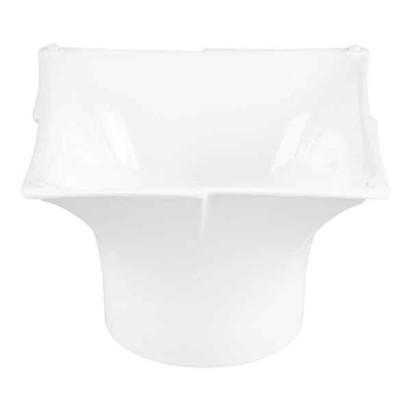 A white melamine pedestal displayware bowl with a square top and round base.