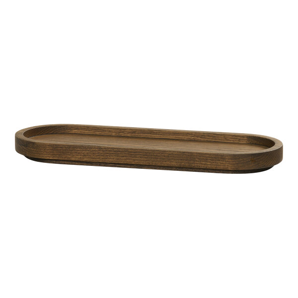 Cal-Mil Melrose 17" x 6" x 4 1/2" Oval Oak Wood Jar Display with (3) 32 oz. Glass Jars