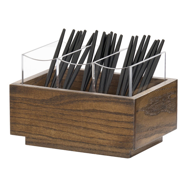 Cal-Mil Melrose 9 1/2" x 6 3/4" 3-Compartment Oak Wood Flatware Organizer 27020-136