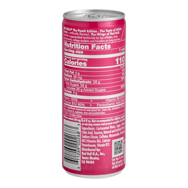 A can of Red Bull White Peach Energy Drink, 8.4 fl. oz.