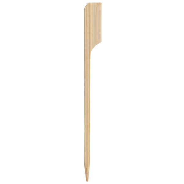 A single wooden skewer with a flat, paddle-shaped top and a pointed end.