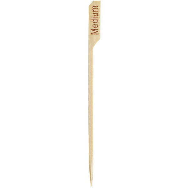 A 6-inch compostable bamboo meat marker labeled 'Medium'.