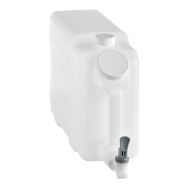 A white rectangular plastic container with a spout and two screw caps, designed for dispensing liquids.