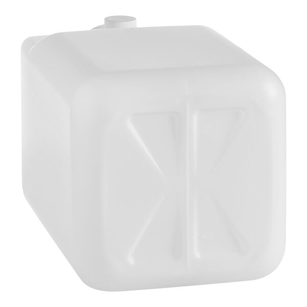 A white, rectangular plastic container with a screw cap on top, designed for holding liquids.