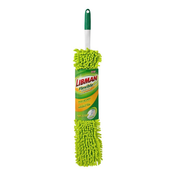 A green Libman flexible microfiber wand duster with a white and green handle.