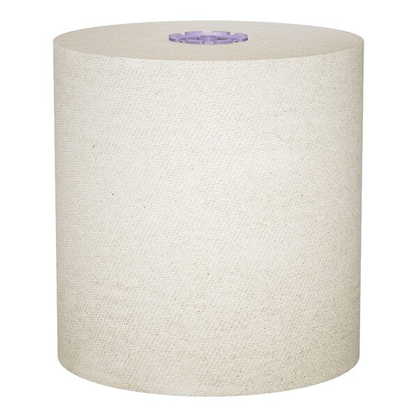 A large, cylindrical roll of textured, off-white paper with a purple plastic core visible at the top.