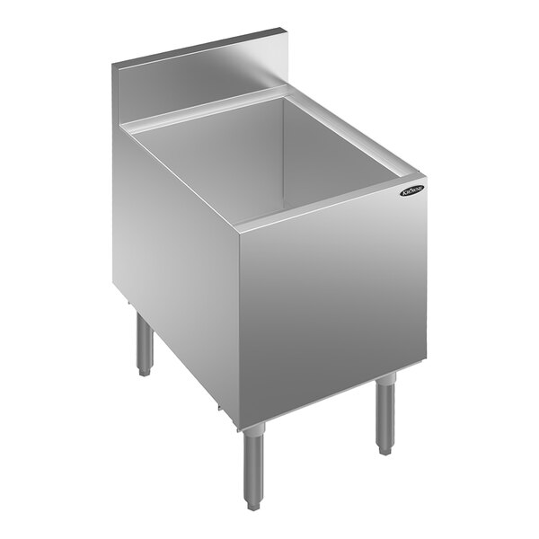 A stainless steel underbar ice bin with a deep style design and a built-in cold plate.
