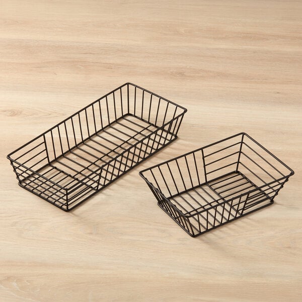 American Metalcraft Stria 9" Rectangular Black Powder-Coated Iron Stackable Food Basket - 12/Case