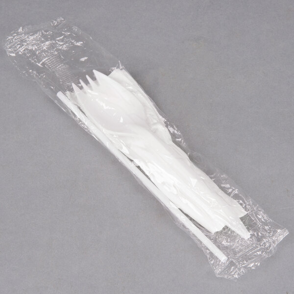 Choice Individually Wrapped White Medium Weight Plastic Spork, Straw