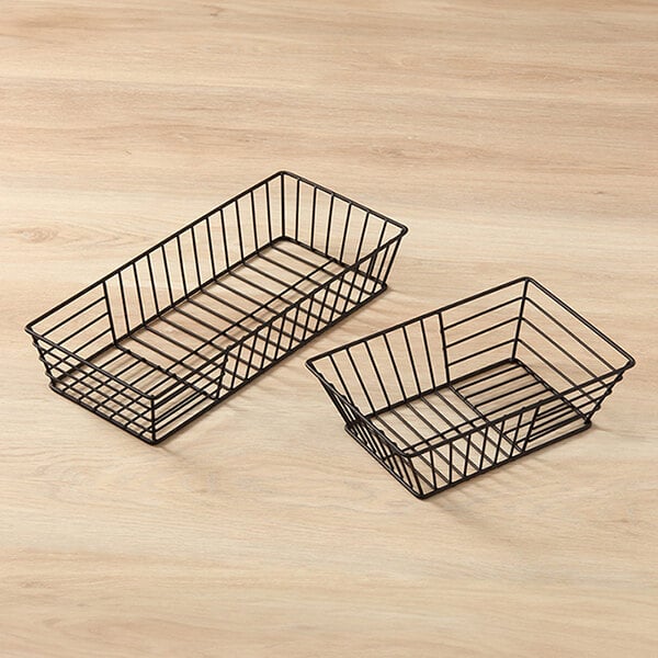 American Metalcraft Stria 13" Rectangular Black Powder-Coated Iron Stackable Food Basket - 12/Case