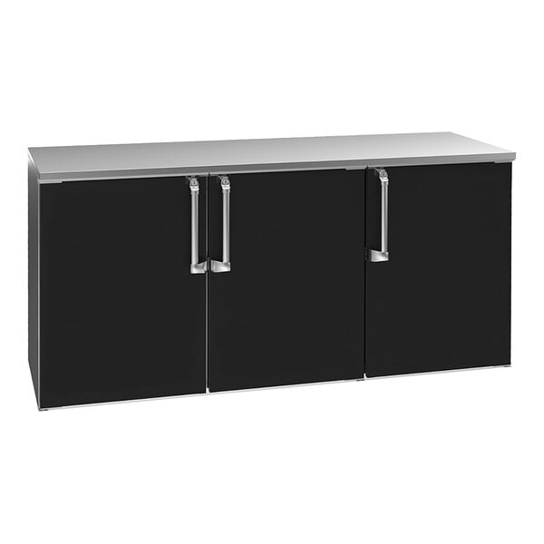 Krowne Royal Series BD72-BSS 25" x 72" Dry Storage Back Bar Cabinet with Black Vinyl Doors and Stainless Steel Top