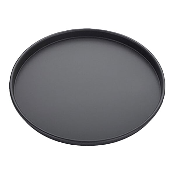 A round, straight-sided 10-inch aluminum pizza pan.