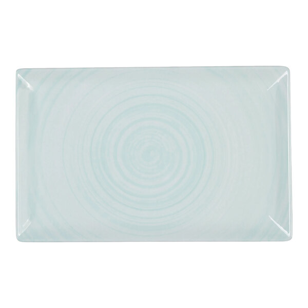 A rectangular blue melamine tray measuring 12 by 7.5 inches.