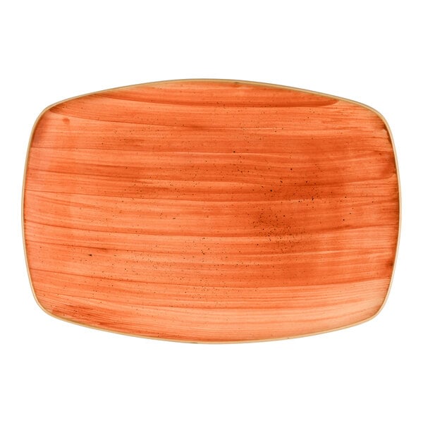 A rectangular orange porcelain platter.