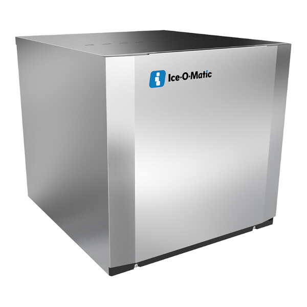 An Ice-O-Matic stainless steel water-cooled full dice cube ice machine.