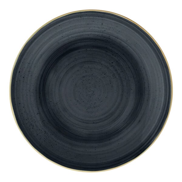 A round slate gray porcelain coupe plate.