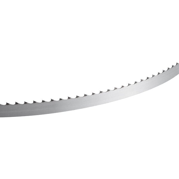 A steel band saw blade with sharp teeth designed for general use.