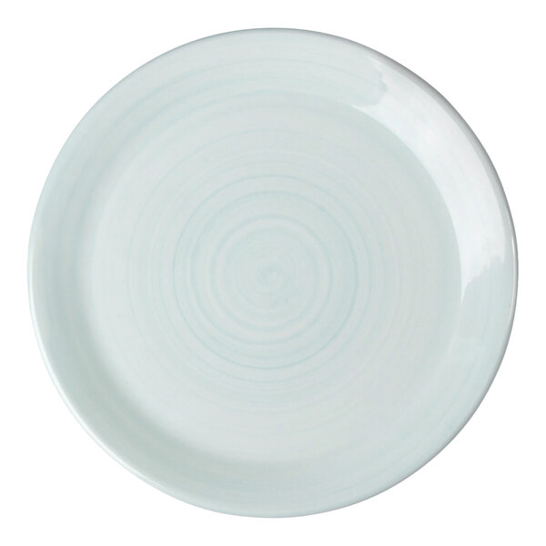 A light blue 10-inch melamine coupe plate with a subtle circular pattern.
