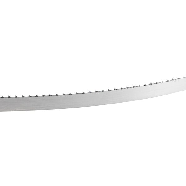 A steel band saw blade designed for cutting frozen meat and general use.