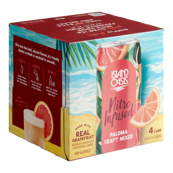 A 4-pack of Island Oasis Nitro Infused Paloma Craft Mixer cans, made with real grapefruit and designed for cocktails or mocktails.