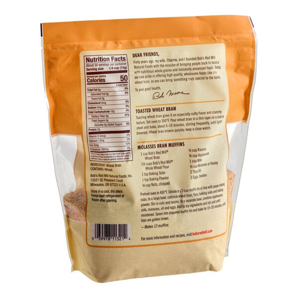 A 16-ounce bag of Bob's Red Mill Wheat Bran.