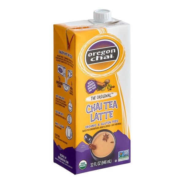A 32 fl. oz. carton of Oregon Chai Organic Original Chai Tea Latte 1:1 concentrate.